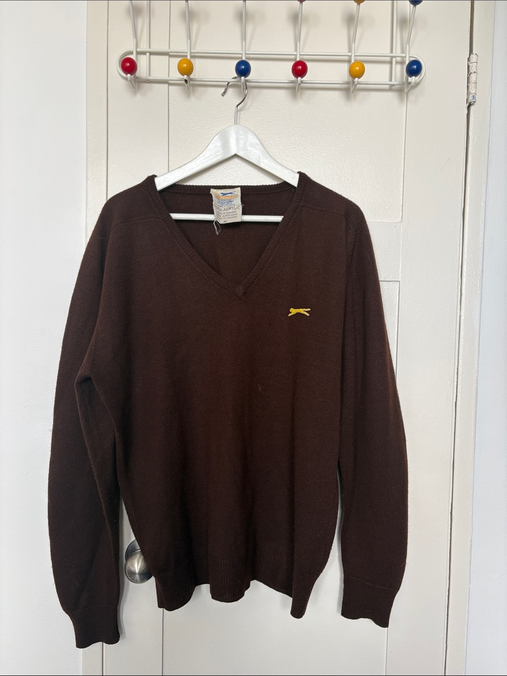 Slazenger Men's V-Neck Brown Sweater with Yellow Emblem